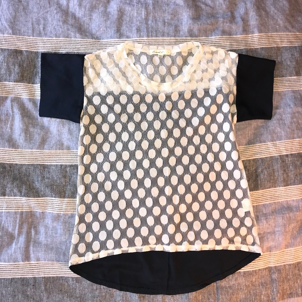 Comme Toi Black/Cream Lace Mesh Top Large